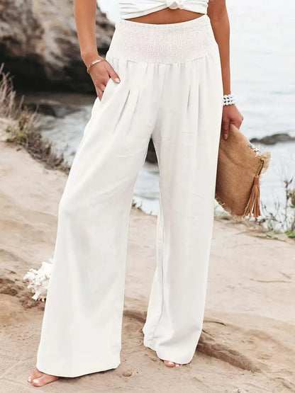 Smocked Waist Wide Leg Pants