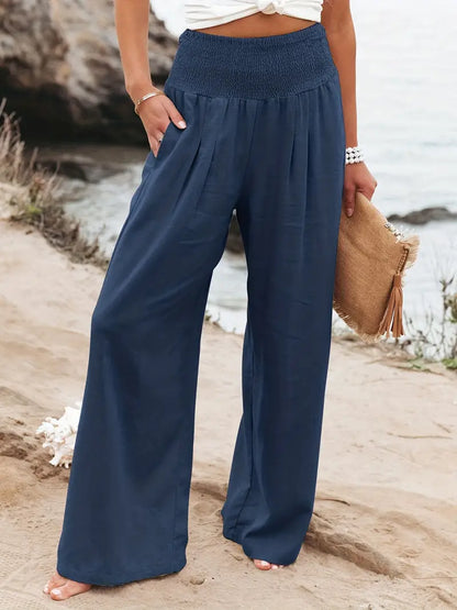 Smocked Waist Wide Leg Pants